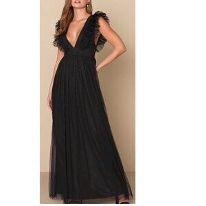 Lulus Simply Delighted Black Mesh Ruffled Backless Maxi Dress Medium New NWT